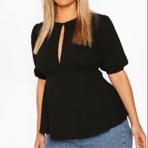 Boohoo black keyhole peplum Puff Sleeve blouse Plus Size 22